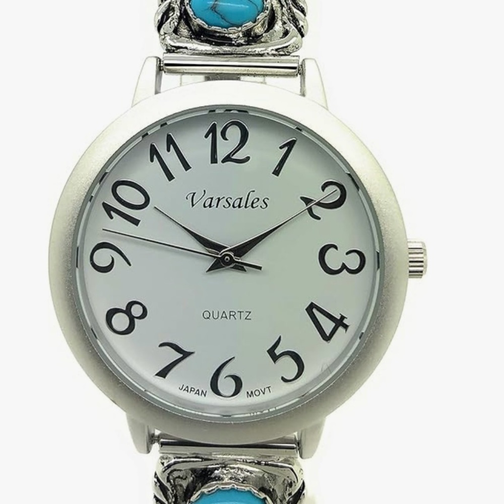Varsales Women's Watch SouthWestern Turquoise And Blue Stones Elastic Band EUC - Picture 2 of 5